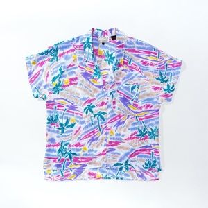 80s Tropical Print Button-Up
